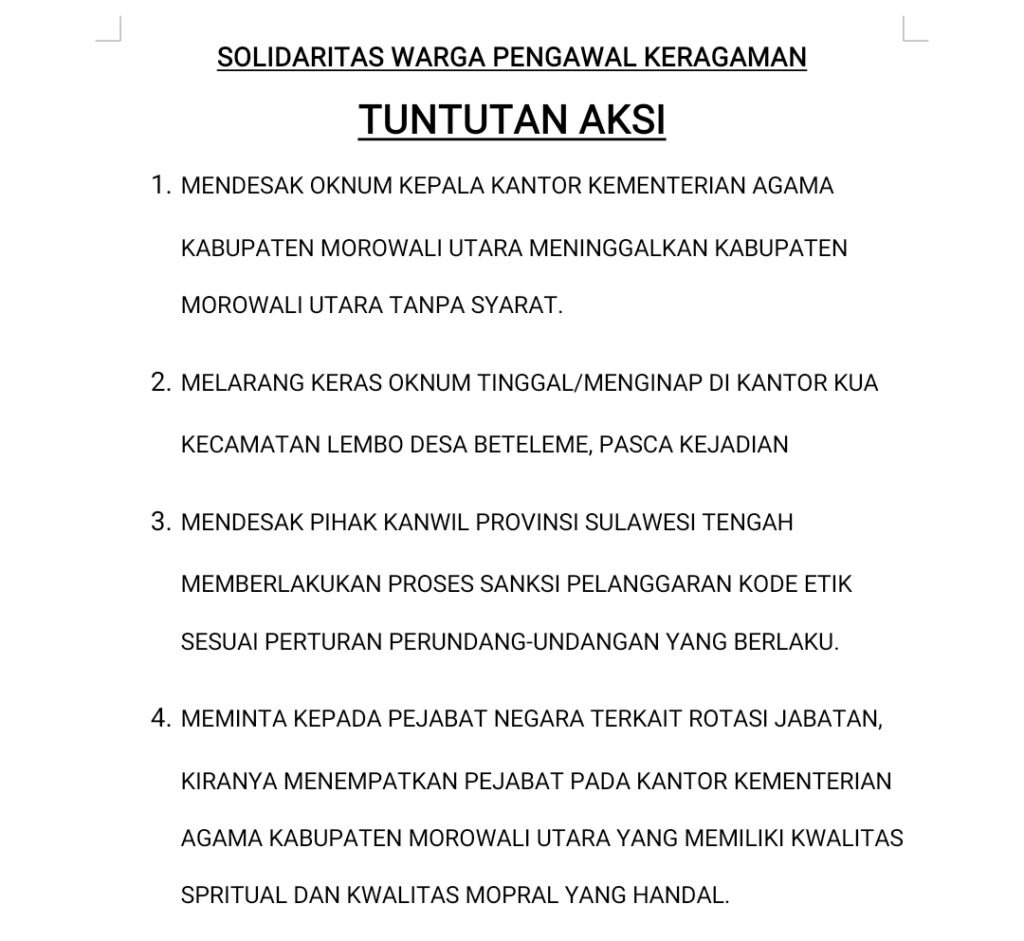Buntut Dugaaan Kasus Asusila Kakankemenag Morut, Warga: Tinggalkan Morowali Utara Tanpa Syarat !