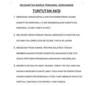 Buntut Dugaaan Kasus Asusila Kakankemenag Morut, Warga: Tinggalkan Morowali Utara Tanpa Syarat !